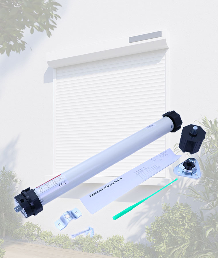 tubular motor installed inside roller shutter tube showing compact structure and drive system