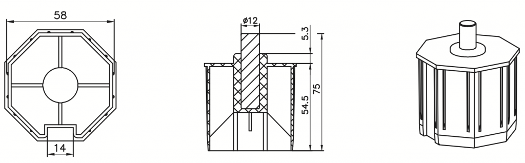 HTW09 60mm octagonal end cap for roller shutters