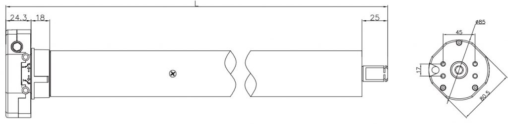 YYGL45M Tubular motor dimension 