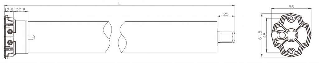YYGL45SD Supper short Tubular Motor dimension picture