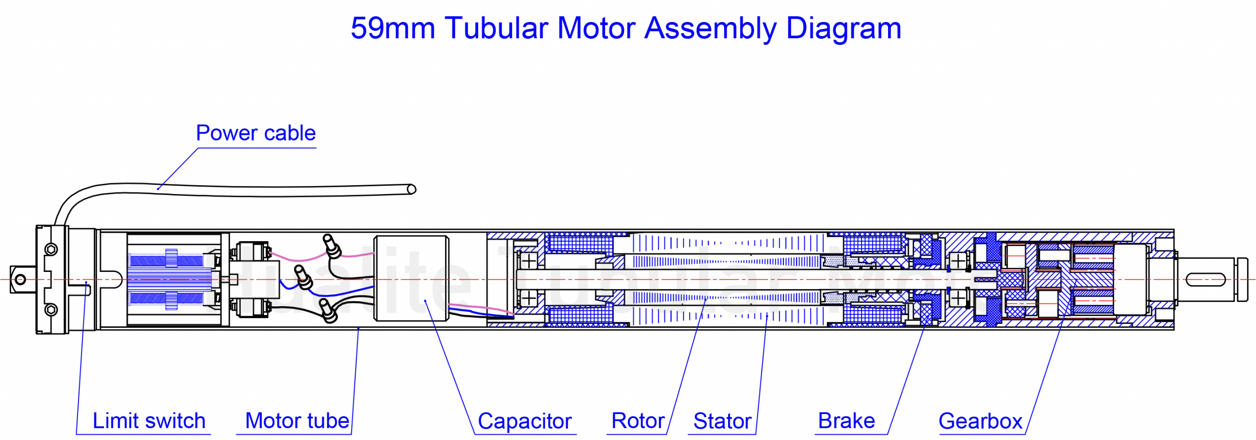 59mm tubular motor internal structure exploded view