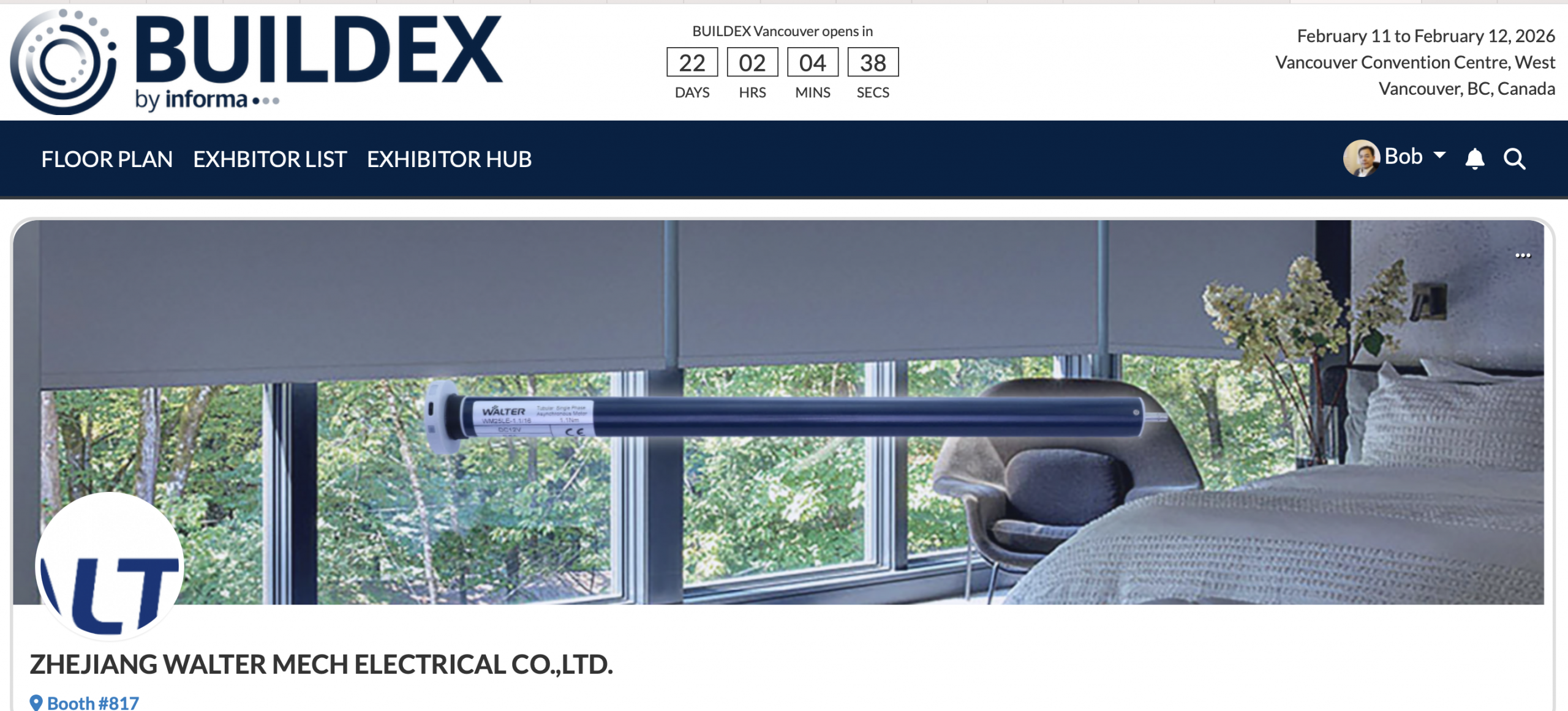 Zhejiang Walter to Exhibit Roller Blinds Motors at BUILDEX Vancouver 2026