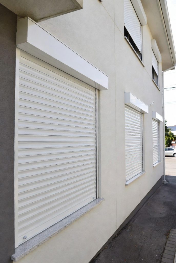 Electric roller shutter with tubular motor installed for security and shading application