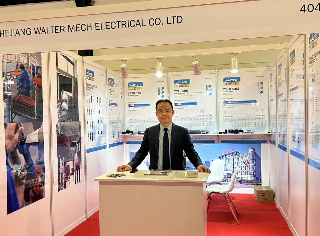 EuroAsia Istanbul exhibition booth showcasing building materials and motorized shading systems