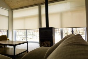smart roller blinds motor installed in modern home interior