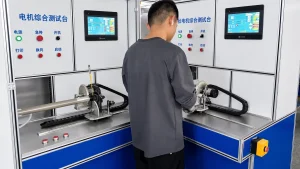 Final testing process for tubular motors including current power load travel and brake test