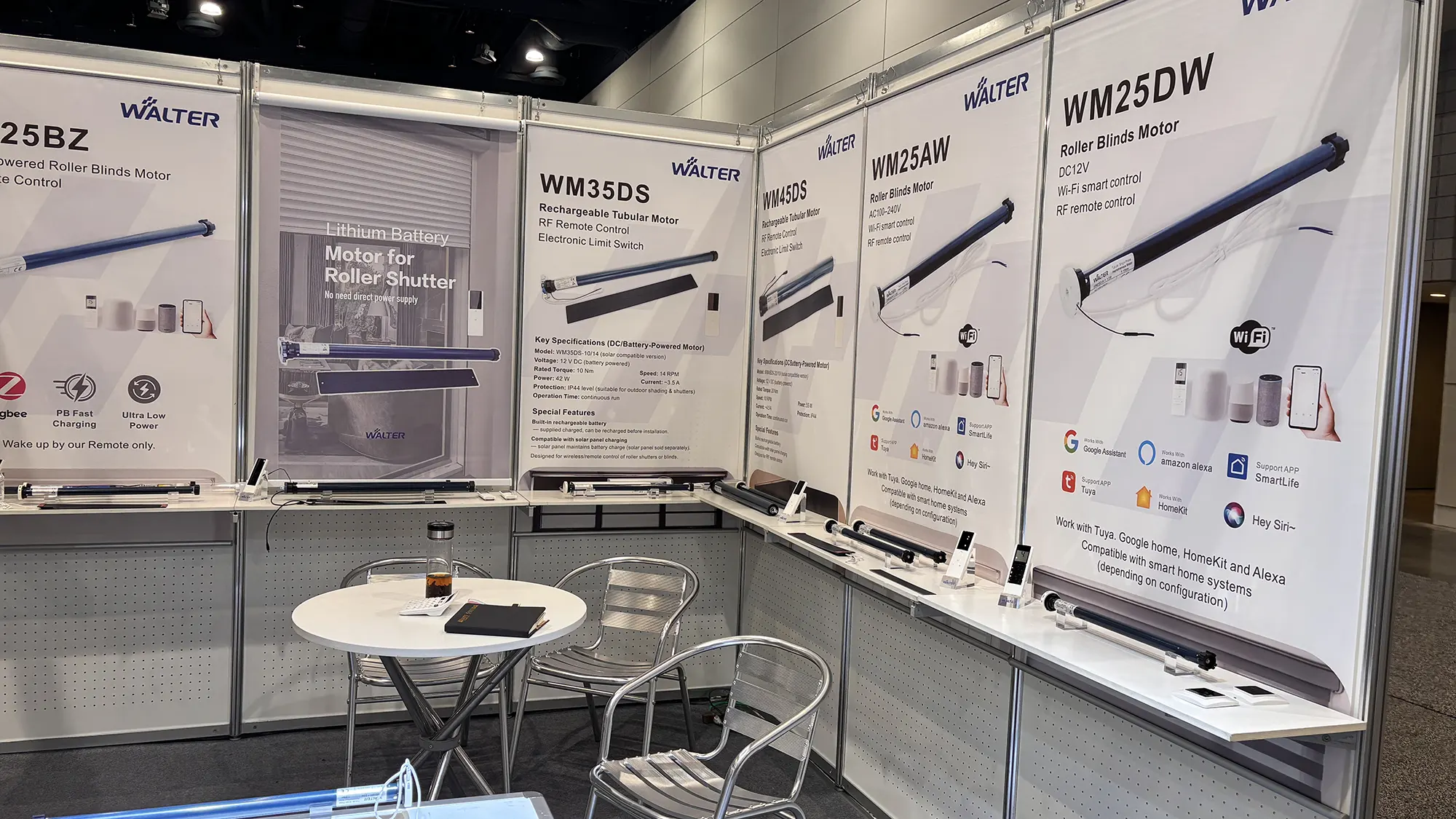 Roller shade motor display by Walter Motor at IWCE 2026 for smart shading systems