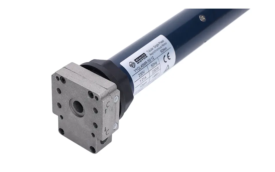 Close view of a Walter manual override tubular motor head and crank interface