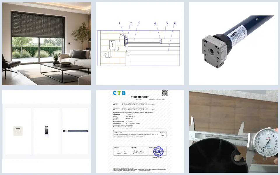 Walter RFQ reference montage with application photo, installation drawing, motor label, control devices, test report and final inspection