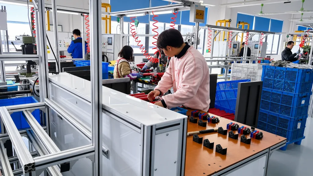 Tubular motor assembly line for rotor and gearbox control