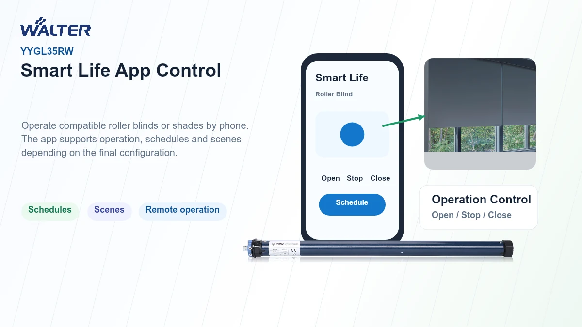 YYGL35RW mechanical limit tubular motor controlled by Smart Life app