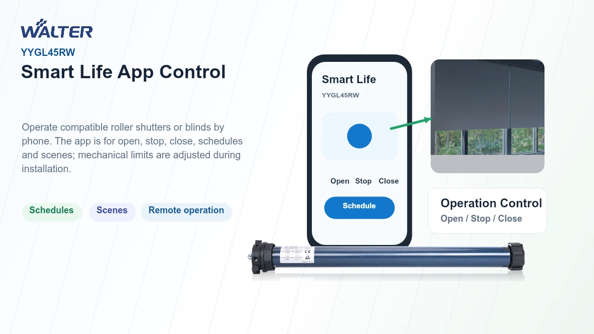 YYGL45RW mechanical limit tubular motor controlled by Smart Life app